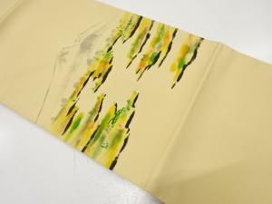 塩瀬　手描き　遠山風景模様　名古屋帯